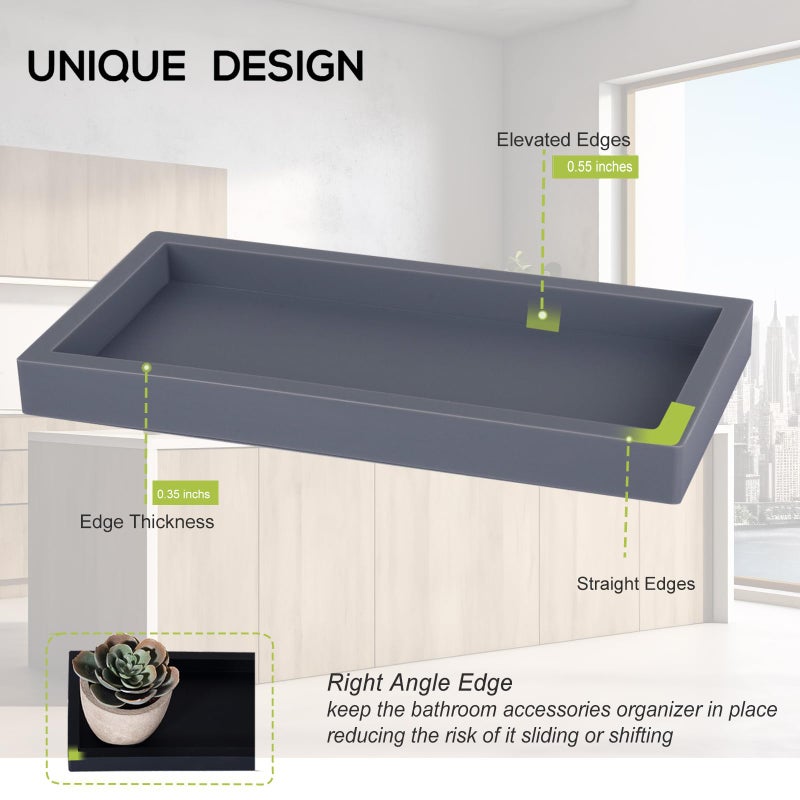 Heagoale Bathroom Trays for Counter, Slicone Vanity Trays for Bathroom, Rectangle Sponge Holder for Kitchen Sink - Grey - Image 4